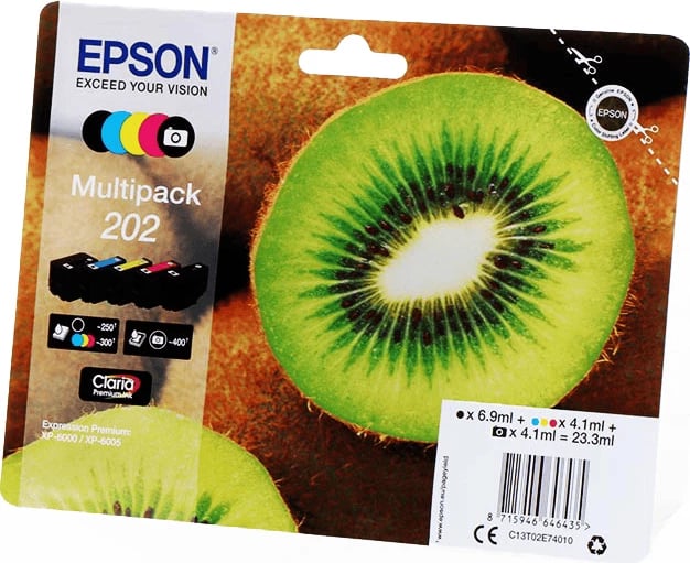 Set bojë printeri, Epson, 202 / C13T02E74010, 5 patrona, Claria Premium, për Expression Premium XP-6000/XP-6005, e zezë foto e zezë cian magenta e verdhë, multipack