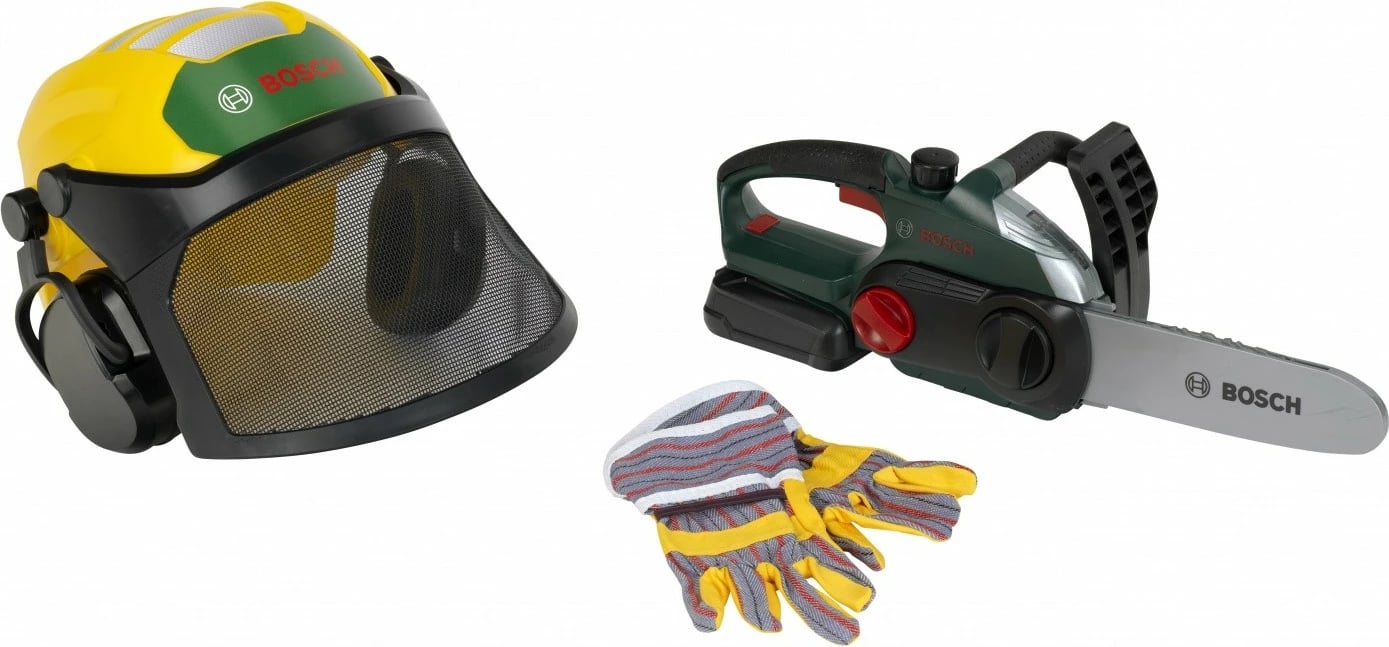 Set pylltari lodër, Klein Bosch 8197, sharrë me drita e zëra me bateri AA, helmetë e rregullueshme me vizor, doreza, shumëngjyrëshe, set