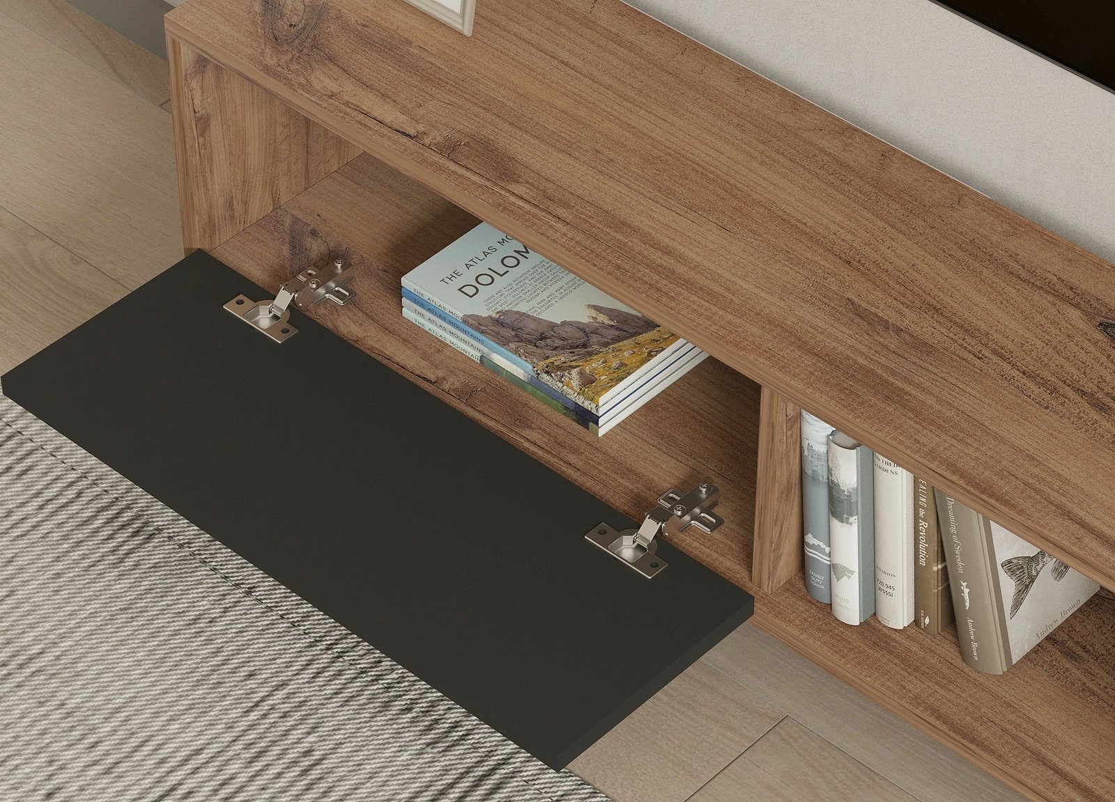 Komodë TV Hanah Home, Ova, ngjyrë lis dhe antracit