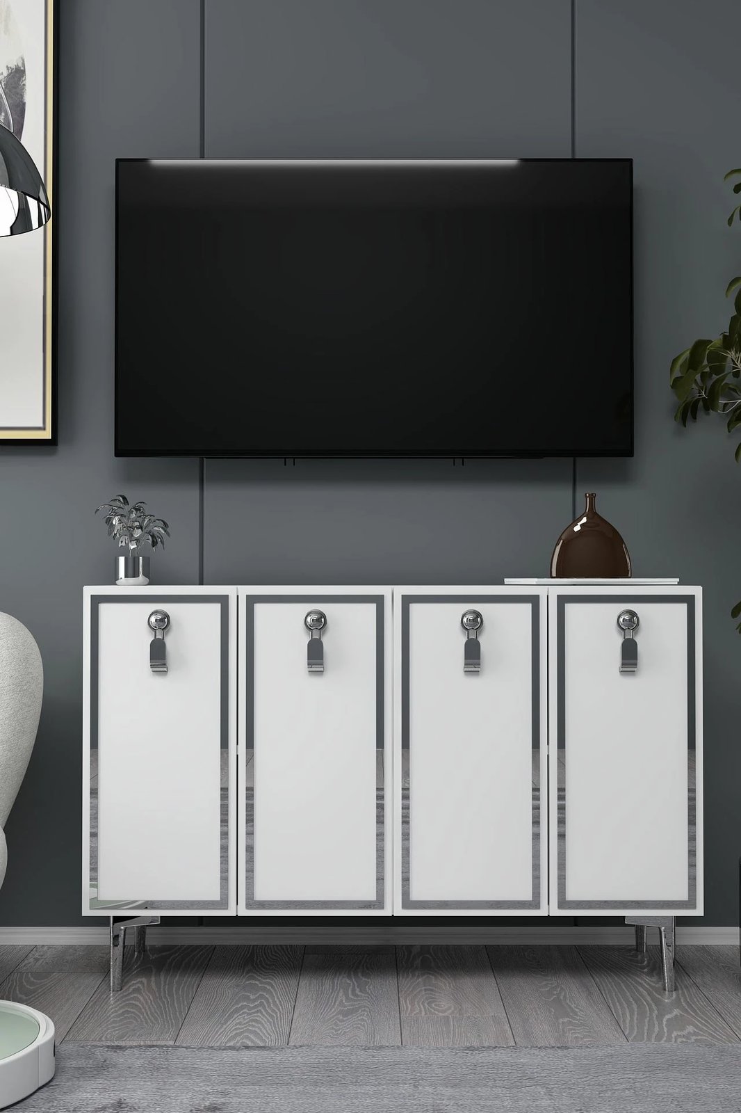 Konsol Skye Decor, 8186KM-64, e bardhë, argjend