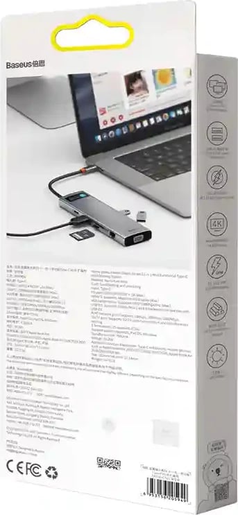 Kasë Baseus Metal Gleam Series CAHUB-CT0G, 11 porte, USB-C, HDMI, VGA, RJ45, Gri
