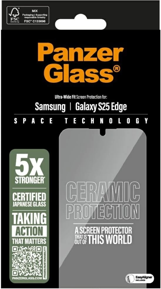 Mbrojtës ekrani PanzerGlass Ultra-Wide Fit Ceramic për Samsung Galaxy S25 Edge, Transparent