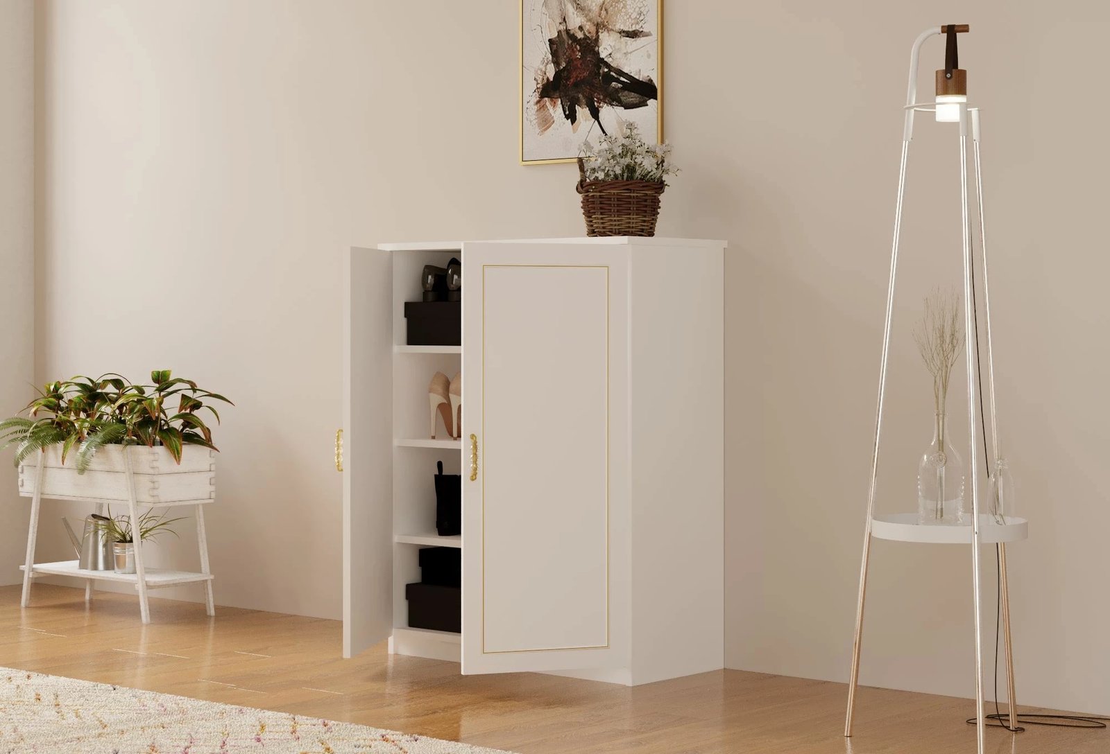 Dollap për këpucë Skye Decor, Rb-086, ngjyrë e bardhë mat