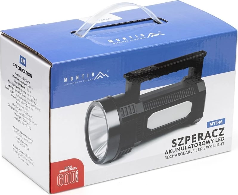 Latarka dore Montis MT146, LED 20W, 4800 mAh, e zezë