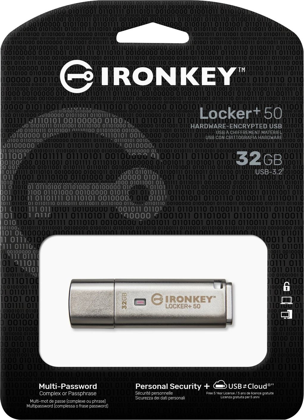 USB stick Kingston IronKey Locker+ 50 32GB, argjend