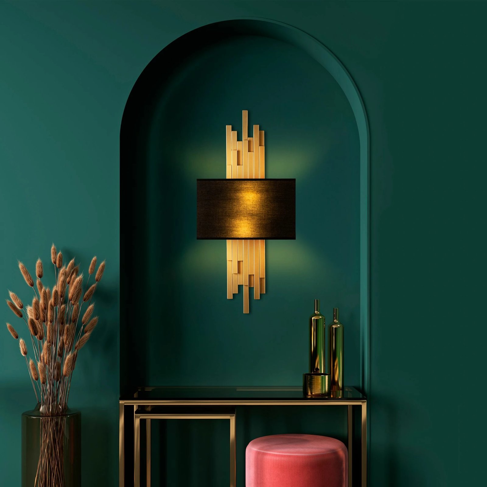 Llambë muri Opviq, Axıs - 15114, metal dhe tekstil, ngjyrë ari dhe e zezë