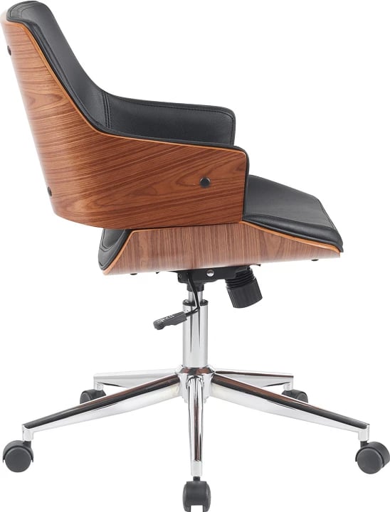 Karrige zyre Setulo, lëkurë PU e zezë, bazë kromi, 53x61x79-89cm