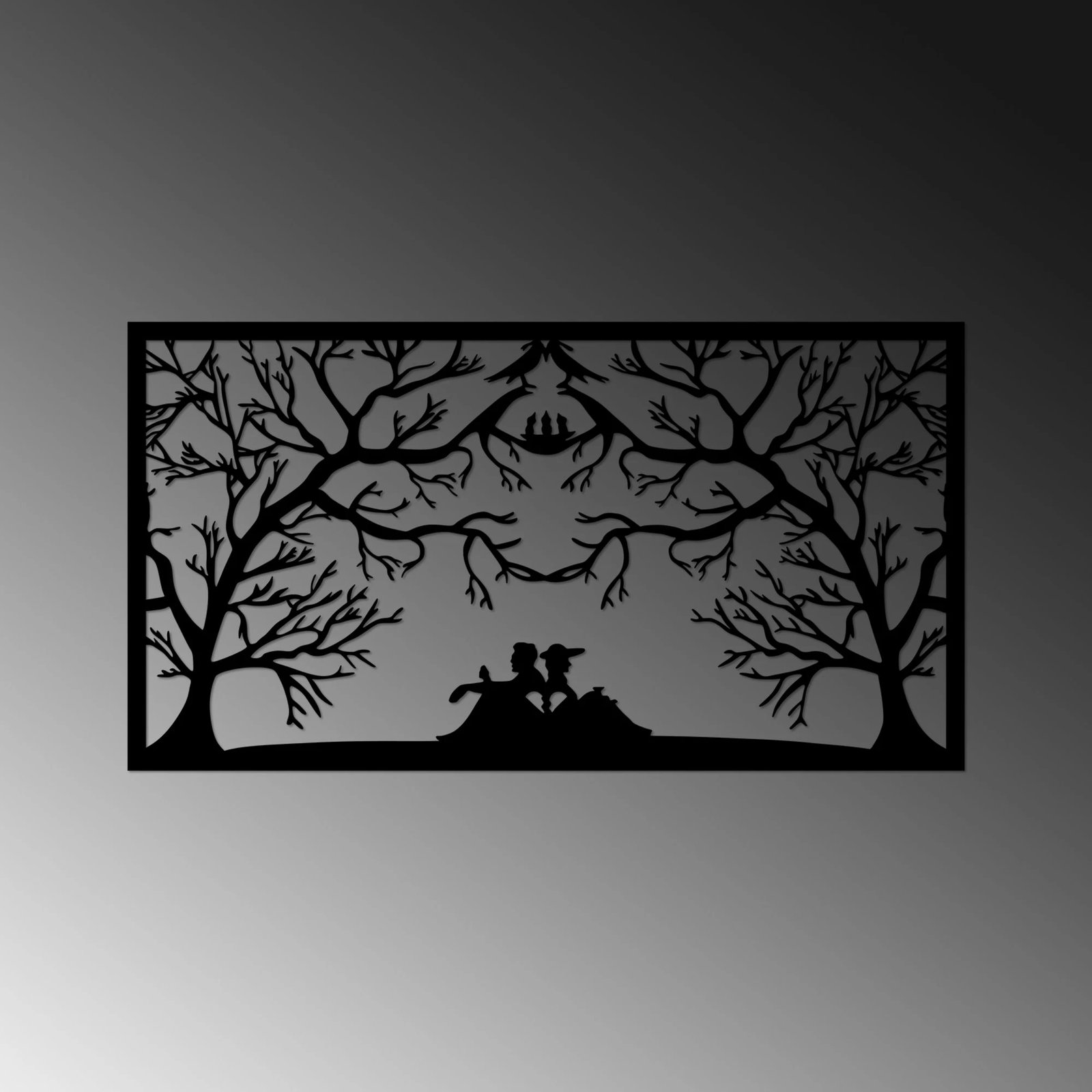 Aksesor dekorativ metalik për mur, folé zogjsh, të dashuruar, ngjyrë e zezë, 37x70cm