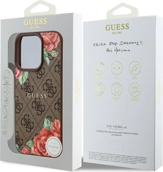 Mbështjellës Guess GUHMP16LP4ROPEMCW për iPhone 16 Pro 6.3", hardcase, MagSafe, kafe