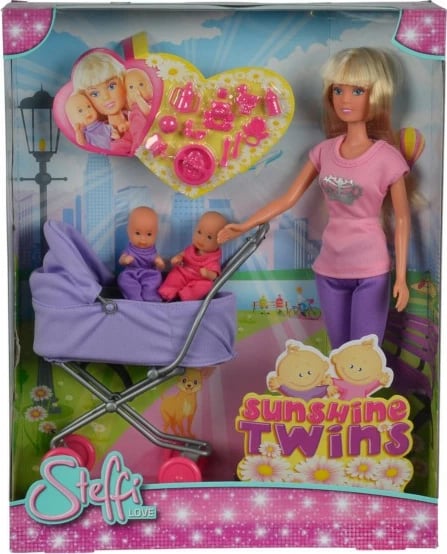 Set lodrash Steffi Love me karrocë të thellë dhe binjakë, vjollcë