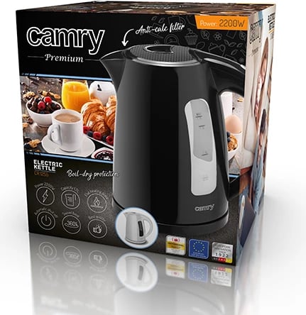 Çajnik elektrik, Adler, CR 1255, 1.7 L, 2200 W, plastikë, e zezë