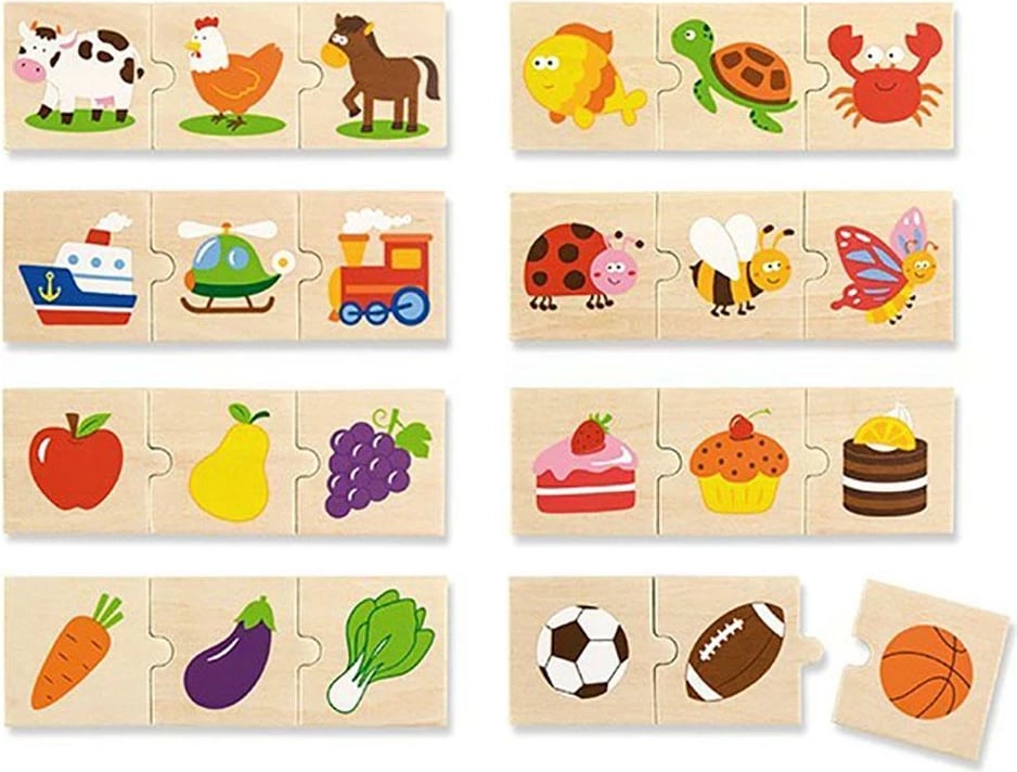 Puzzle druri logjik, Viga, 24 copë, dru ahu, 18+ muaj, multikolor