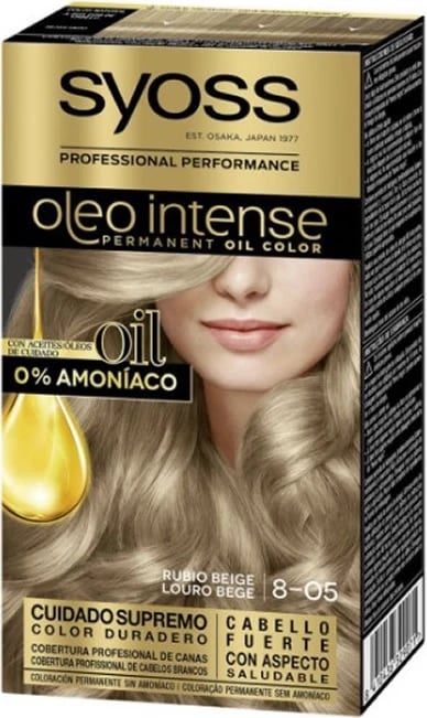Ngjyrë e përhershme për flokë Syoss Oleo Intense 8-05 Beige Blonde, unisex