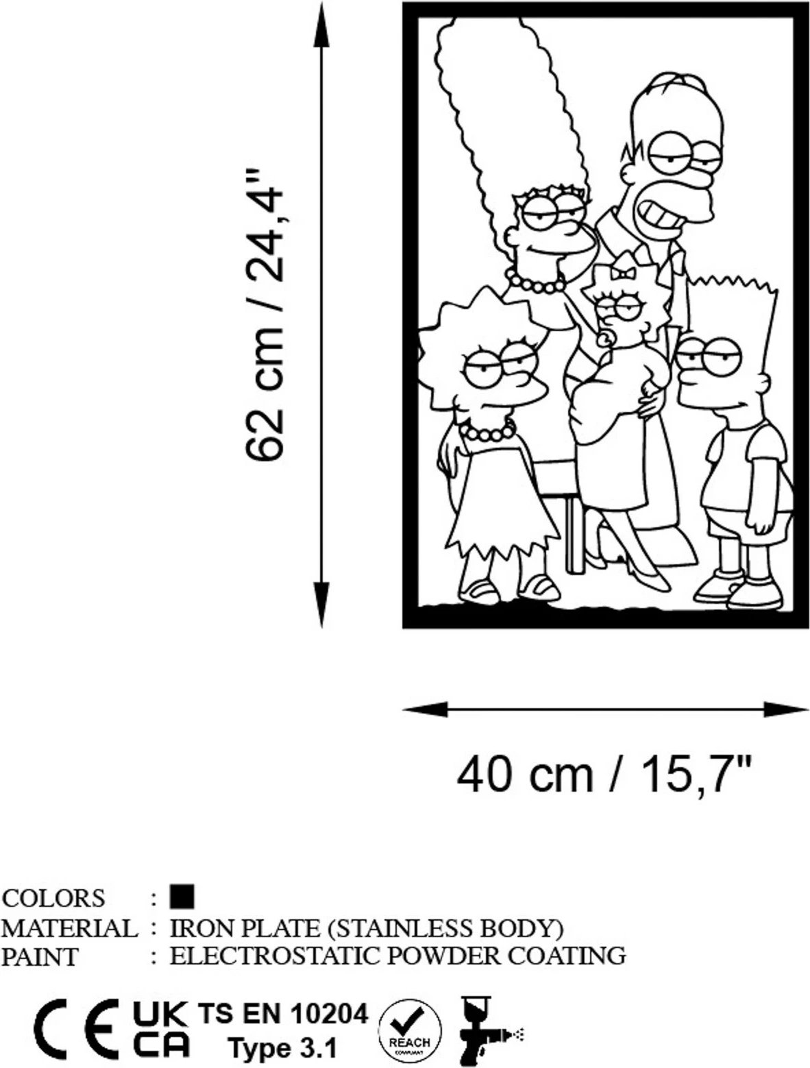 Aksesor dekorativ metalik për mur, Wallity, Sımpson 6, ngjyrë e zezë, 40x62cm