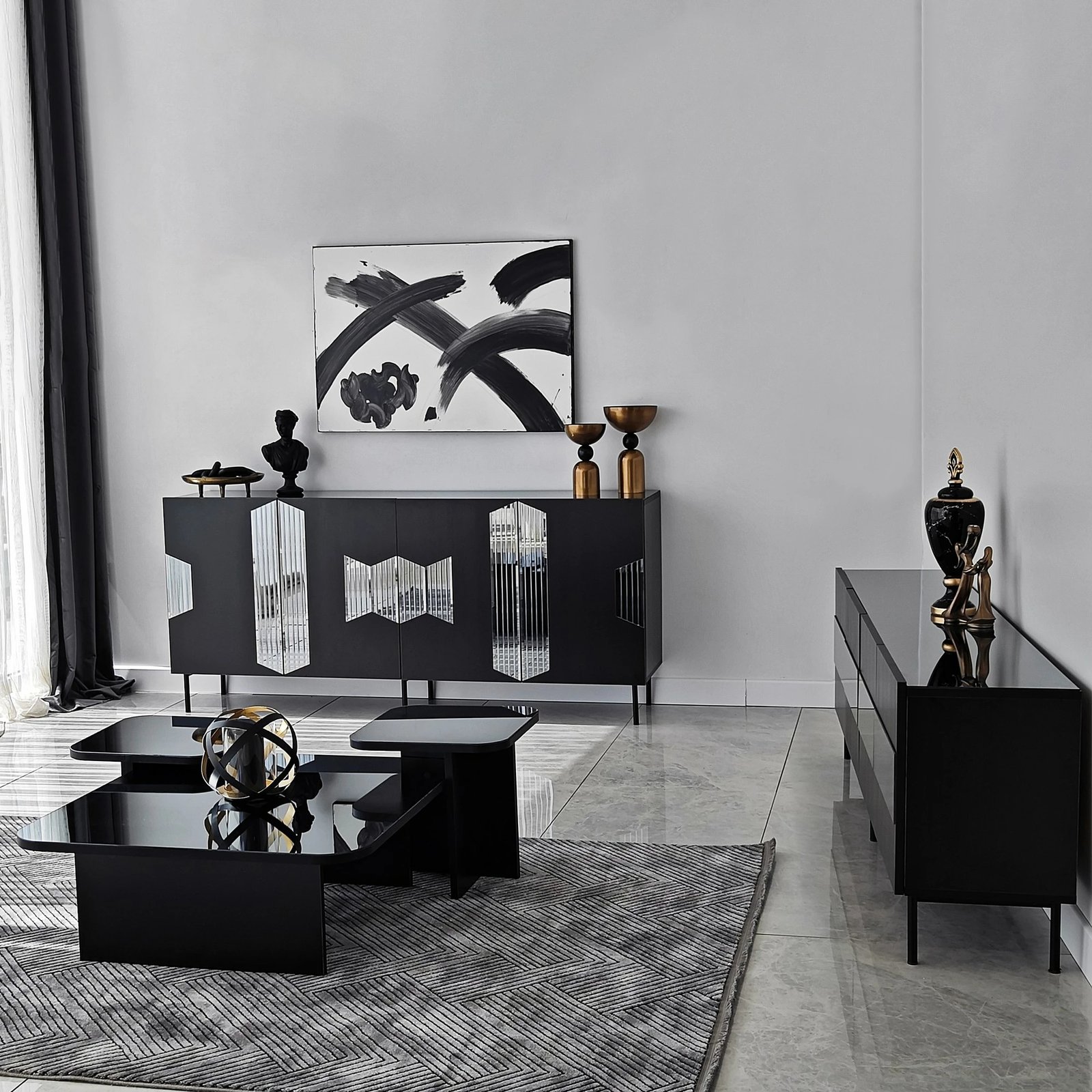 Konsol Skye Decor, Vjenë, e zezë dhe fume Konsol Skye Decor, Vjenë, e zezë dhe fume