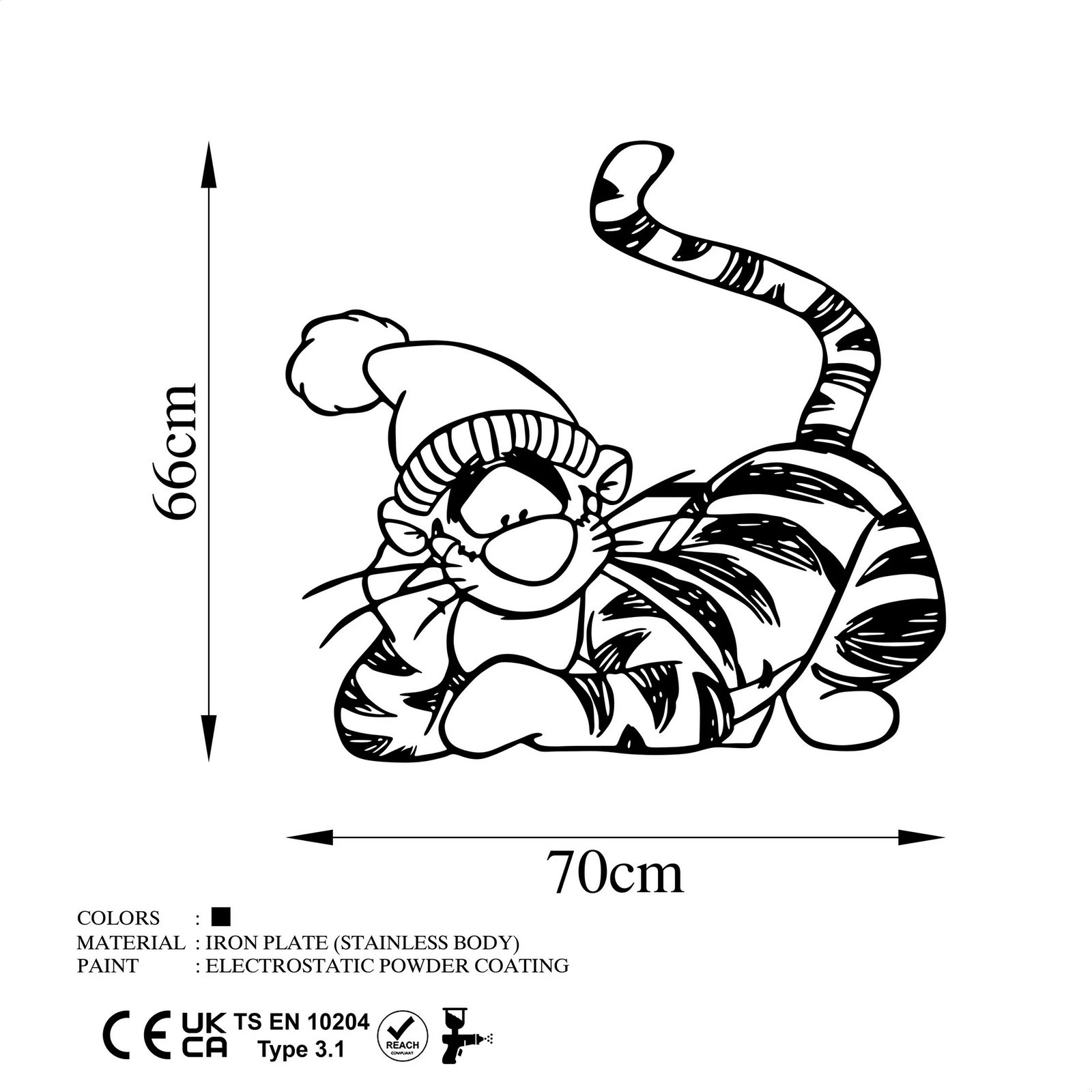 Aksesor dekorativ metalik për mur, Wallity, Tigger, ngjyrë e zezë, 66x70cm