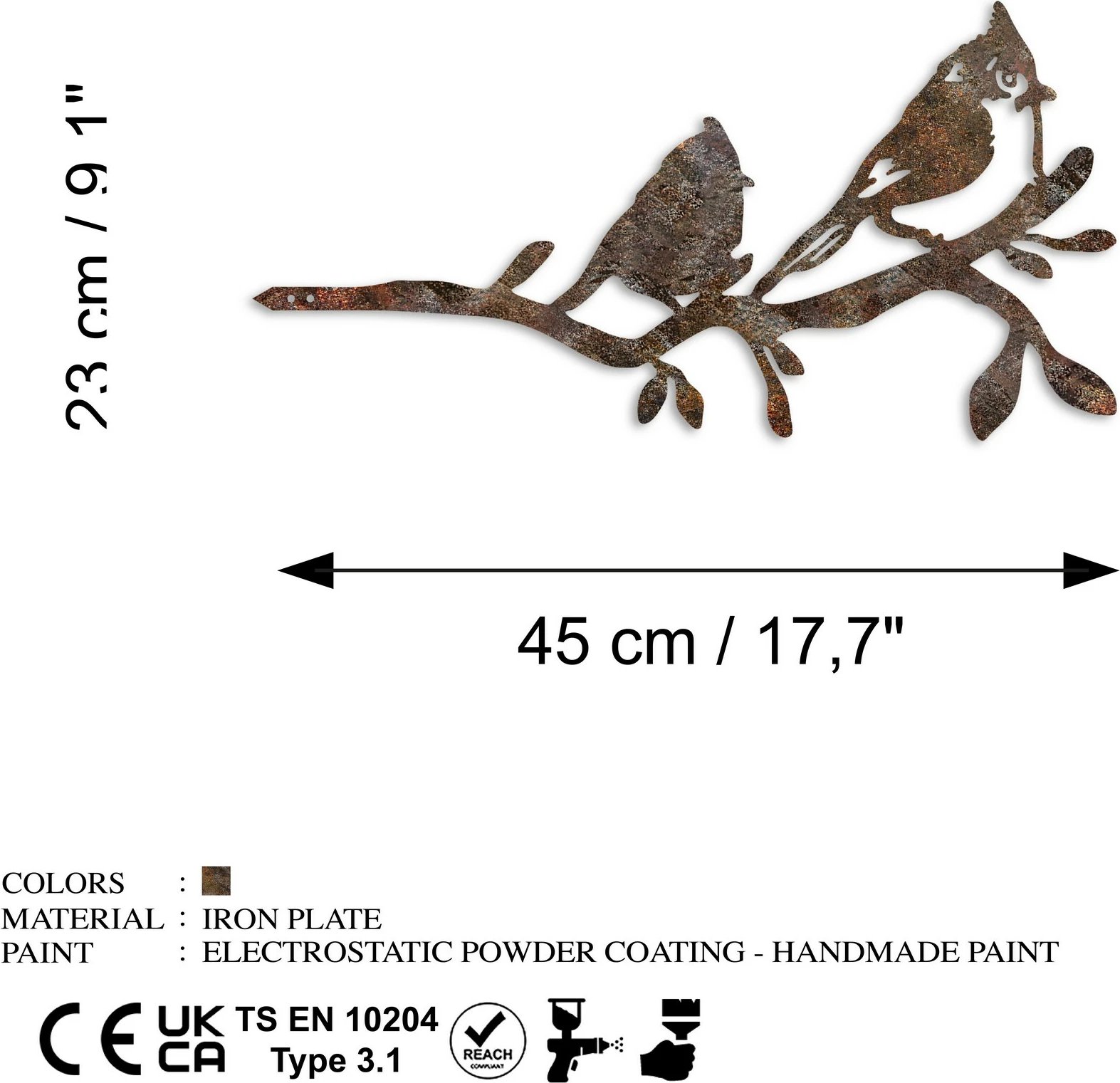 Dekor për kopsht, zogj në degë, ngjyrë kafe, Aberto Design, 45x23cm