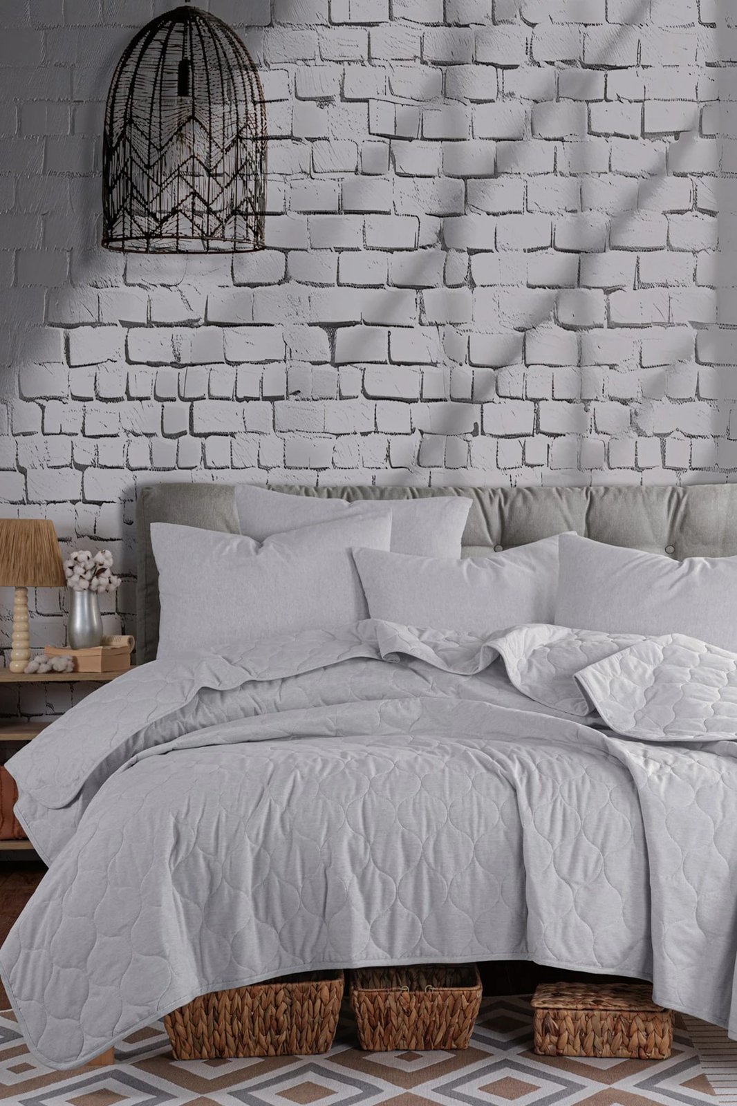 Përparëse krevati teke, ngjyrë gri, L'essentiel