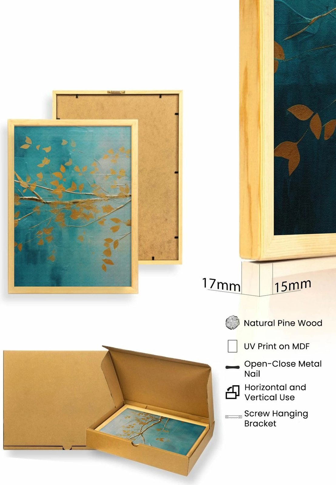 Pikturë dekorative me kornizë MDF (3 copë), Wallity, Huhu485, 30x40cm