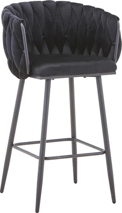 Karrige për bar Vivian, kadife e zezë, këmbë metalike, 57x50x100cm