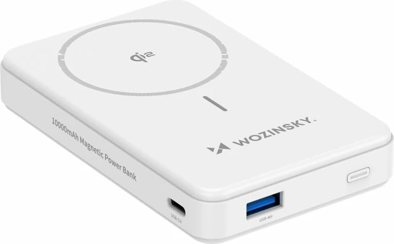 Powerbank Wozinsky WLWP-10KA0Y3WS, 10000 mAh, Qi2, MagSafe, me mbajtëse, Bardhë Powerbank Wozinsky WLWP-10KA0Y3WS, 10000 mAh, Qi2, MagSafe, me mbajtëse, Bardhë