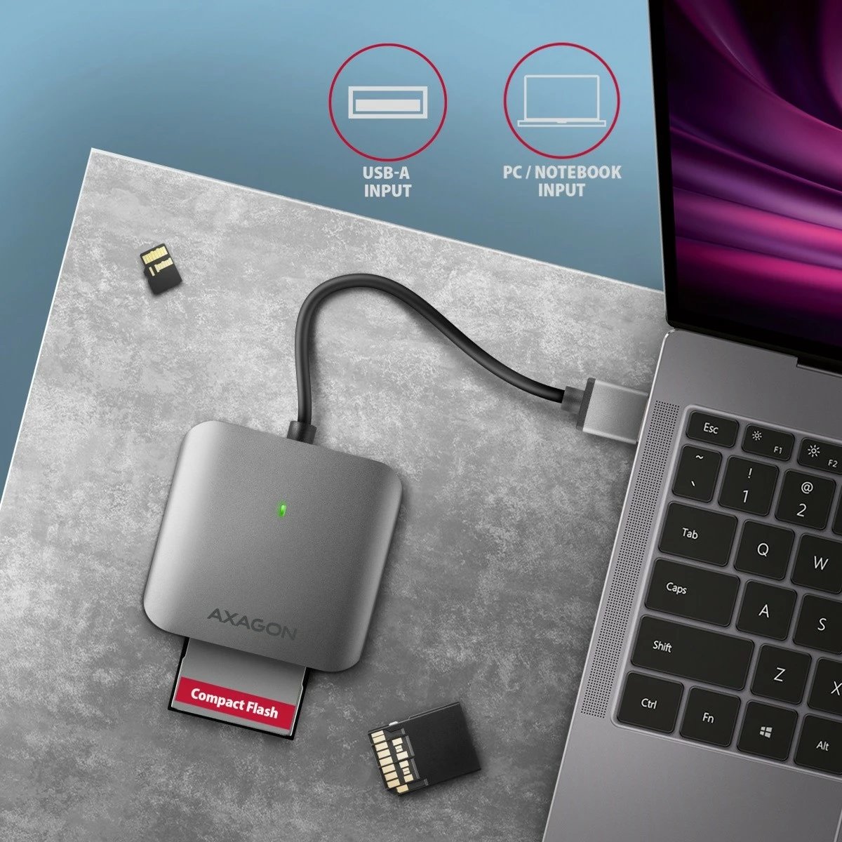 Lexues kartelash AXAGON CRE-S3, USB-A, 3 slote, USB 3.2 Gen 1, Gri