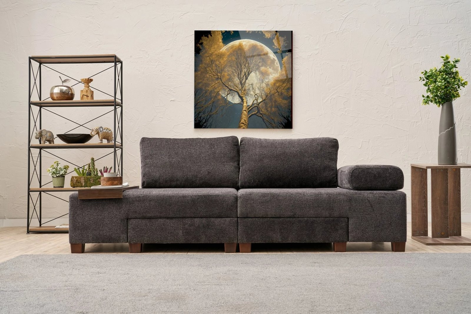 Krevat-sofá treshe, Atelier del Sofa, pëlhurë Perenna Chenille, antracit