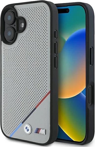 Mbështjellës BMW M Perforated Tricolor Line MagSafe për iPhone 16, Gri