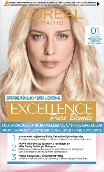 Ngjyrë për flokë L'Oreal Paris Excellence Creme për femra 01 Super Light Blonde Natural, 1 copë