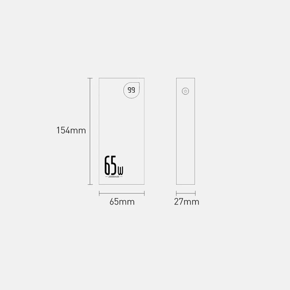 Powerbank Baseus Adaman PPIMDA-D01, 20000mAh, 65W, 2x USB-A, 1x USB-C, Ekran LCD, e zezë