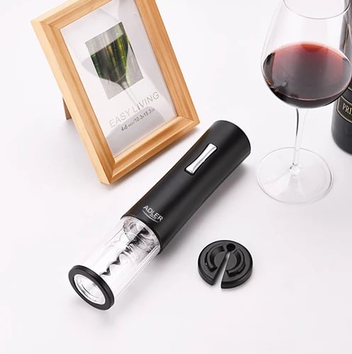 Hapës vere elektrik, Adler AD 4490, me dritë LED, prerëse folie në set, për tapa 20-24 mm, 4xAA (pa bateri), i zi