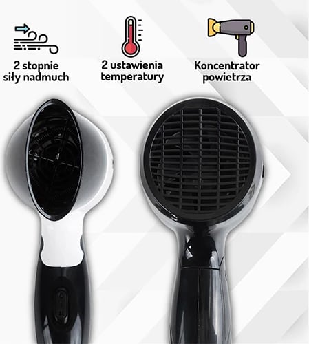 Tharëse flokësh, Mesko, MS 2262, 1000W, dorezë palosëse, 2 shpejtësi/2 temperatura, me koncentrator, bardh e zezë