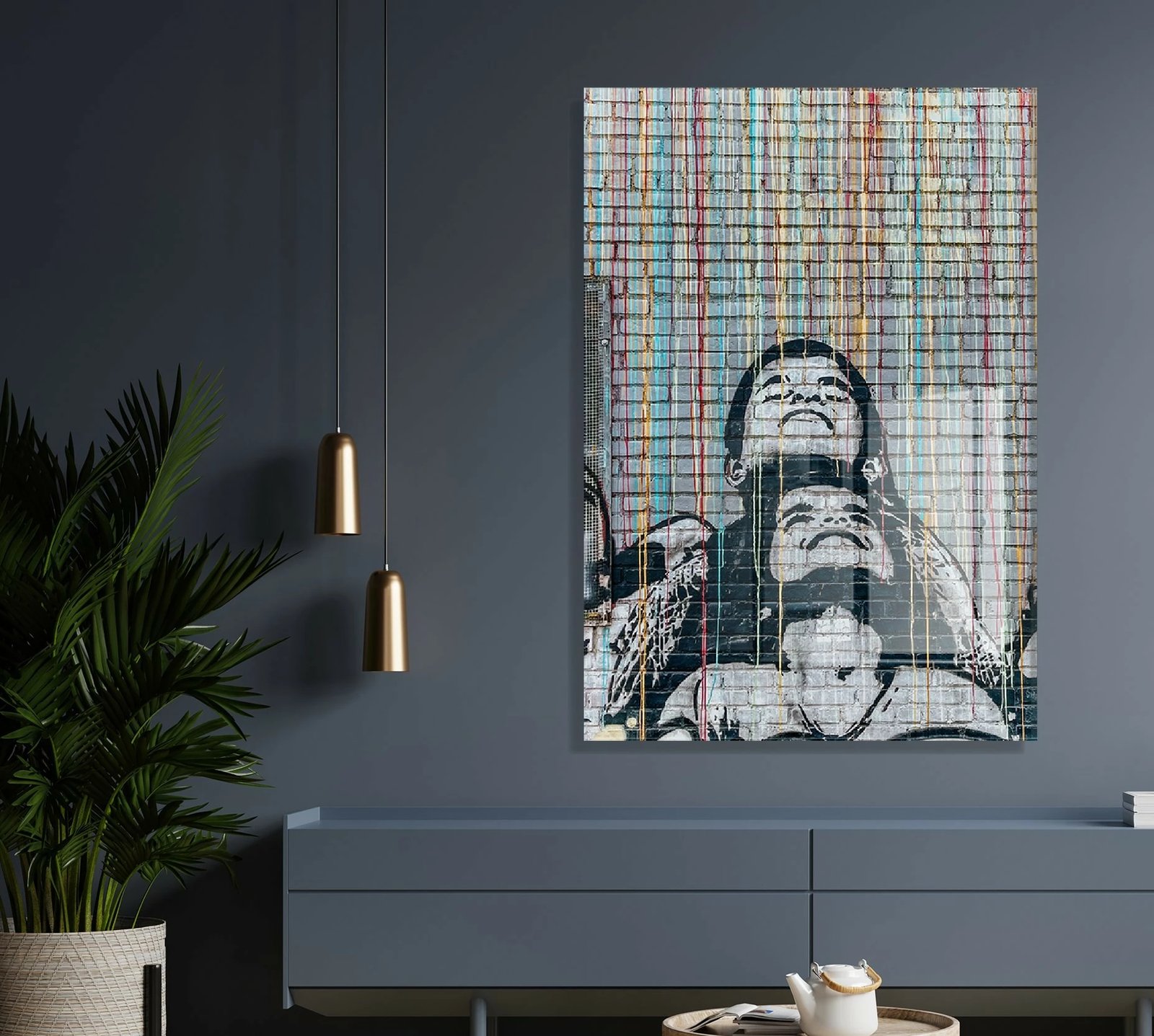 Pikturë dekorative prej xhami të temperuar, Banksy, shumëngjyrëshe, 45x65cm