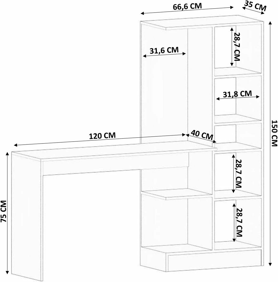 Tavolinë pune me raft librash Skye Decor, Rb-021, ngjyrë e bardhë mat