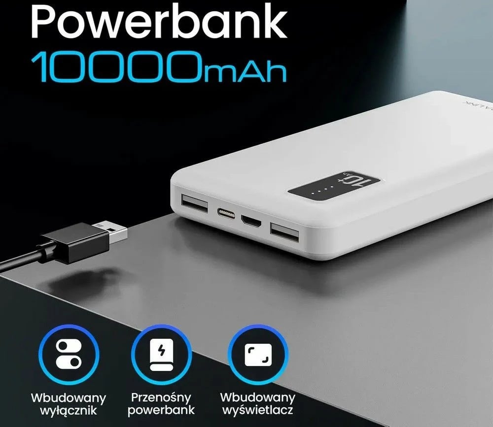 Powerbank Extralink EPB-098W, 10000 mAh, Bardhë