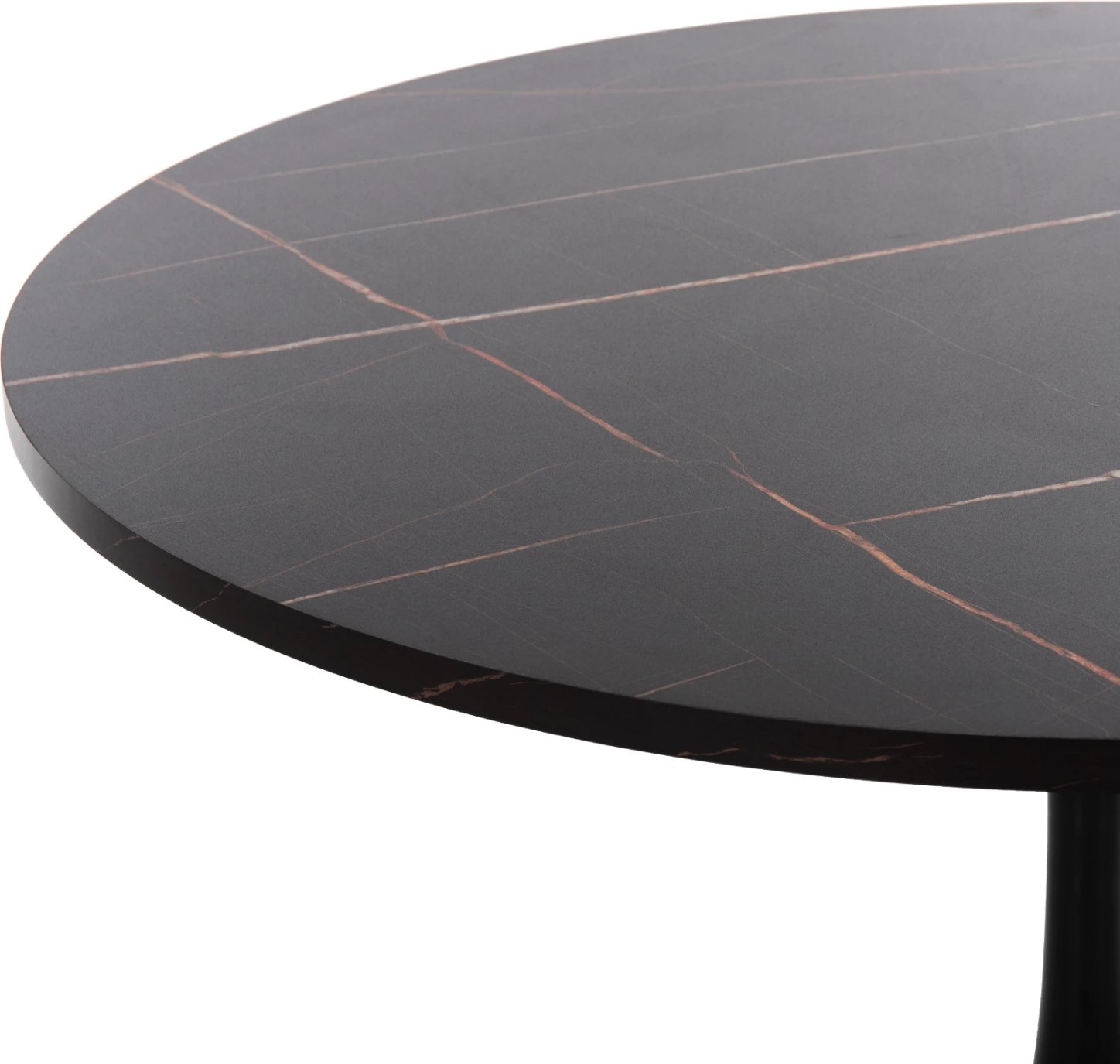 Tavolinë e rrumbullakët ngrënieje ROLLO, melaminë ngjyrë mermeri të zi, këmbë metalike, FH9422.12, 120x74cm