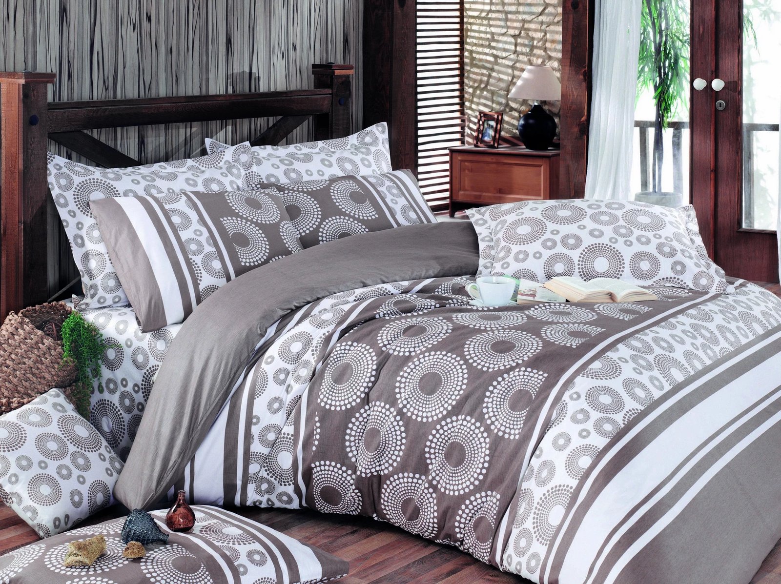 Set mbulesë për jorgan king size, ngjyrë kafe, krem dhe bardhë, L'essentiel, Sema