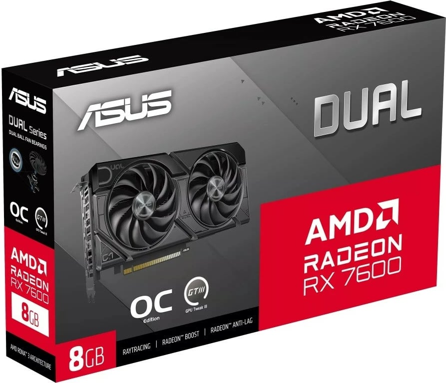 Kartelë grafike Asus Dual Radeon RX 7600 EVO OC Edition 8GB GDDR6, e zezë