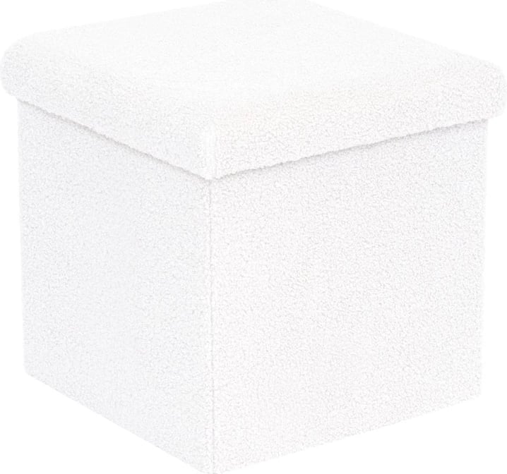 Stool-trunk Crystal, stof boucle, ngjyrë fildishi, 38x38x38cm
