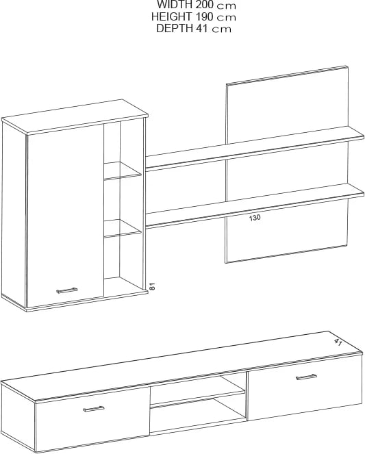 Njësi TV Salome LED wenge 200x41x190cm