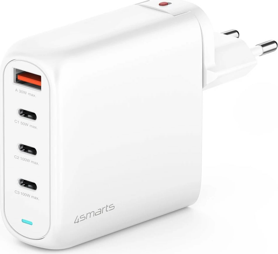 Karikues 4smarts GaN Flex Pro 100W, 3 USB-C + 1 USB-A, i bardhë