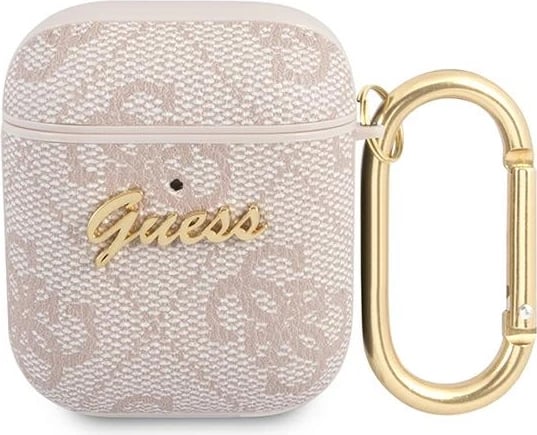 Mbështjellës Guess 4G Script Metal për AirPods 1/2, Rozë