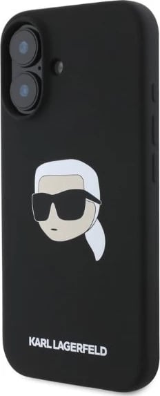 Mbështjellës Karl Lagerfeld Silicone Karl Head Print MagSafe për iPhone 16, i zi