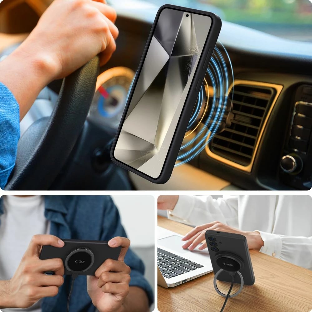 Mbështjellës Tech-Protect Liquid Silicone MagSafe për Samsung Galaxy S25, i zi