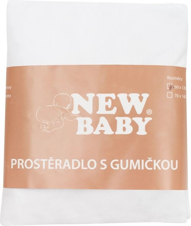 Çarçaf krevati bebe, New Baby, 120x60 cm, pambuk jersey, i bardhë