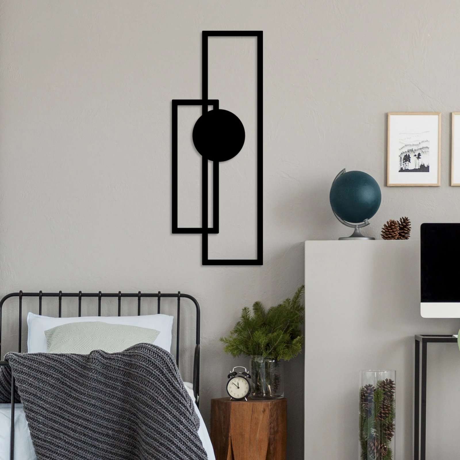 Aksesor dekorativ metalik për mur, Wallity Astratto-1, ngjyrë e zezë, 32x85cm