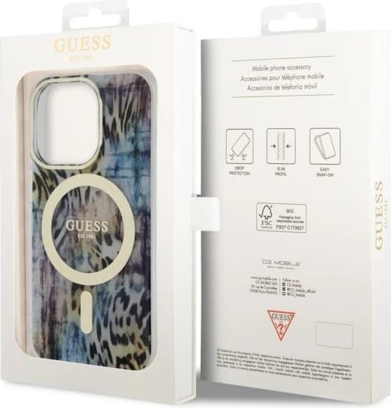 Mbështjellës Guess Leopard MagSafe për iPhone 14 Pro Max 6.7", Blu Mbështjellës Guess Leopard MagSafe për iPhone 14 Pro Max 6.7", Blu