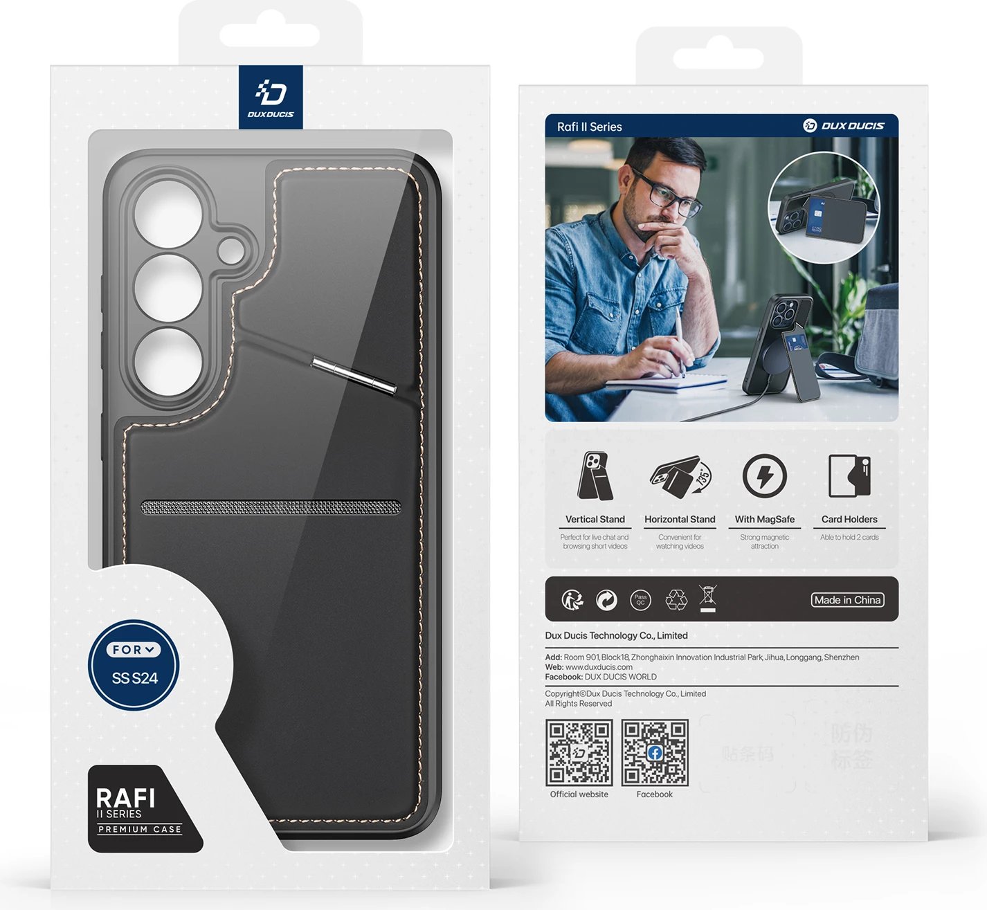 Mbështjellës Dux Ducis Rafi II Mag për Samsung Galaxy S24, me portofol dhe qëndrim, i zi