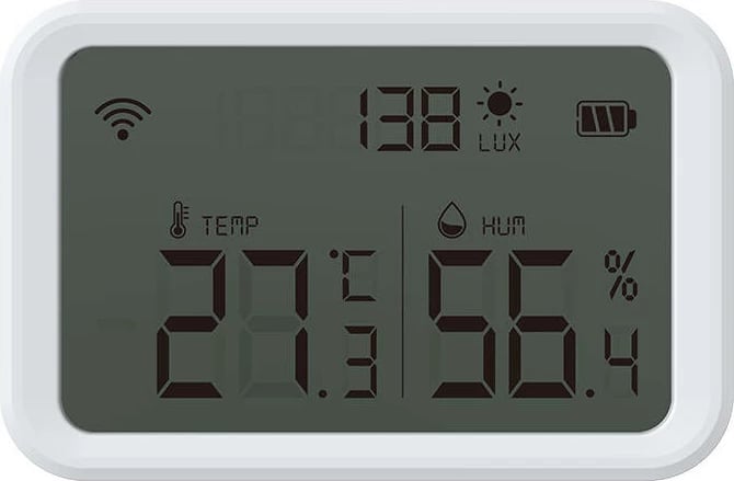 Sensor temperature e lagështie Neo NAS-TH02W me ekran, Wi-Fi, i bardhë