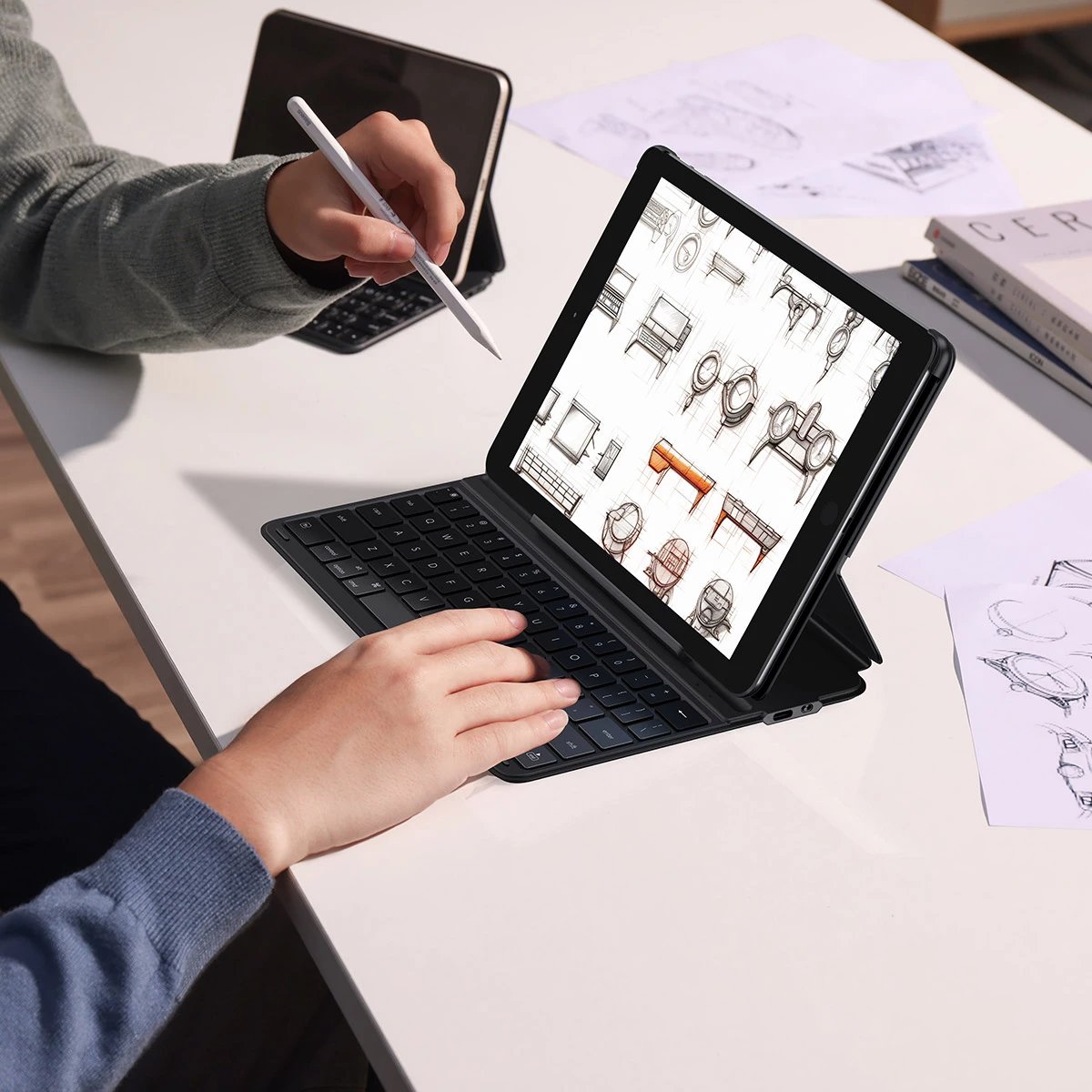 Mbështjellës me tastierë Baseus Brilliance Series për iPad 10.2'' (2019/2020/2021), me USB-C kabllo, e zezë